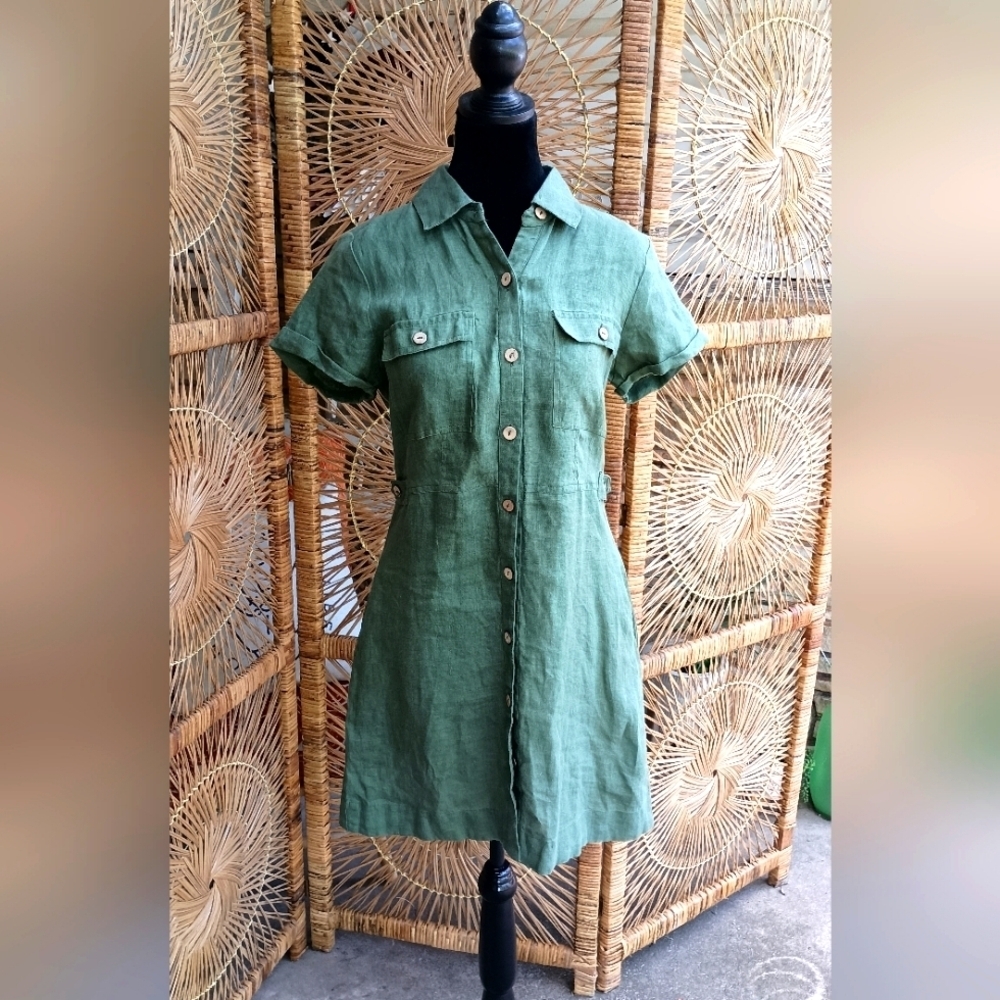 Uncle Frank Green Button-Up Linen Dress_XS